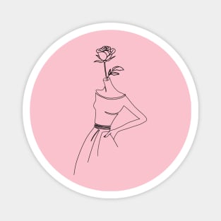 Beautiful Female Flower, Artistic Girl Design, Line Art Magnet